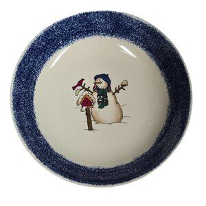 Vintage Christmas Meiwa Snowman Bowl 8" Ceramic Holiday Dinnerware